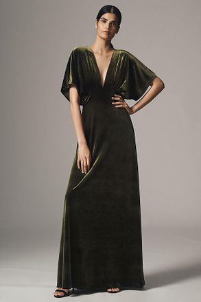 BHLDN Amelia Deep-V Stretch Velvet Maxi Dress