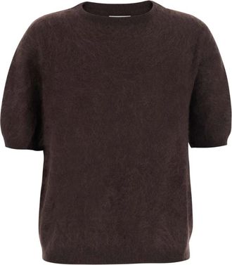 Soft Goat Jersey de cuello alto de manga corta cepillado - Knitwear - Mujer - Marr&oacute;n - S