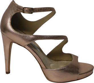 Diane Von Fürstenberg Pre-owned Womens Von Jujette Heels in Metallic Rosegold Leather - Rose - Size UK 4