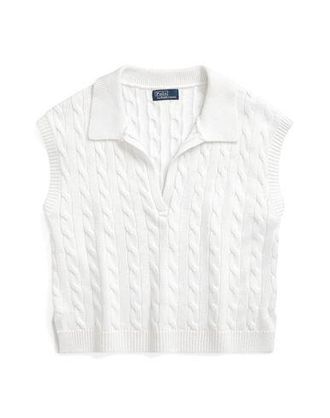Ralph Lauren CROPPED CABLE SILK-BLEND POLO SWEATER