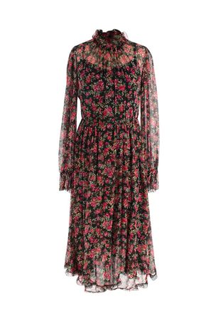 Dolce & Gabbana Floral High Neck Ruffled Hem Silk Midi Dress Size S