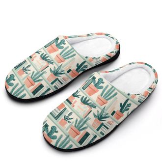 Generic Succulents Potted Plants Books Womens Slippers Warm House Slippers Indoor House Shoes with Anti-Skid Rubber Sole