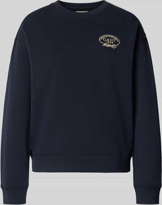 GANT Sweatshirt mit Label-Stitching und Rundhalsausschnitt in Marine, Gr&ouml;&szlig;e XXL