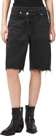 AllSaints Aki Crossover Denim Shorts in Washed Black at Nordstrom, Size 24