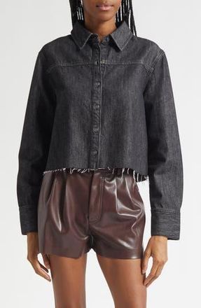 Alice & Olivia Raw Hem Denim Button-Up Shirt in Den Lack at Nordstrom Rack, Size X-Small