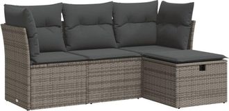 vidaXL Set De Sof&aacute;s De Jard&iacute;n 4 Pzas Y Cojines Rat&aacute;n Sint&eacute;tico Gris Vidaxl