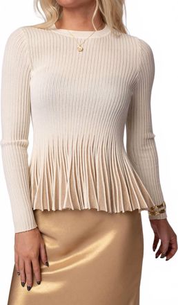 Current Air Margaux Pleated Hem Sweater In Ivory Gold