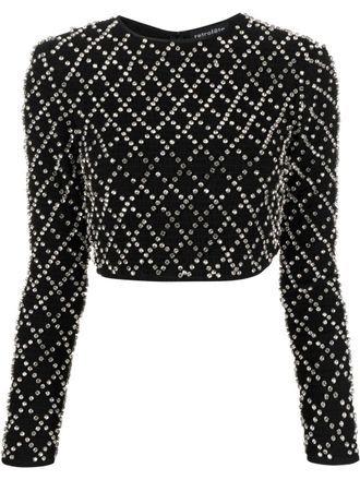 Retrof&ecirc;te embellished cropped top - Black