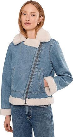 Levi's Denim Moto Jacket With Sherpa Lining Womens Jacket Medium Wash : XS, Cotton/Denim