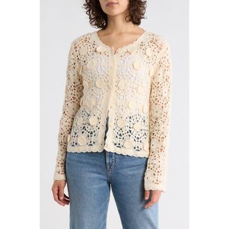 Forgotten Grace Open Stitch Button Cardigan in Natural at Nordstrom Rack, Size X-Large