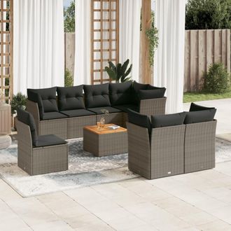 vidaXL Set De Muebles De Jard&iacute;n 9 Pzas Y Cojines Rat&aacute;n Sint&eacute;tico Gris Vidaxl