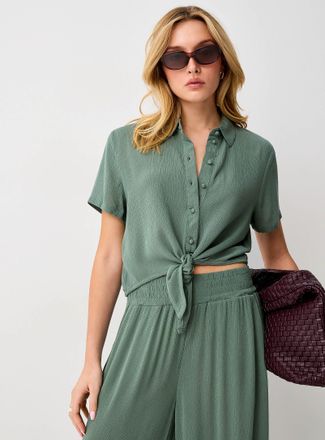 Vero Moda Womens Wrinkled texture tie-up cropped blouse