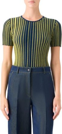 Akris Stripe Virgin Wool Sweater in Cobalt Blue-Yellow at Nordstrom, Size 12