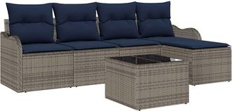 vidaXL Conjunto De Sof&aacute; De Jard&iacute;n Gris Rat&aacute;n Sint&eacute;tico Vidaxl
