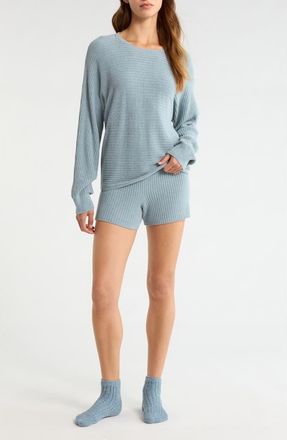Barefoot Dreams CozyChic Ribbed Pullover & Shorts in Blue Aura at Nordstrom, Size X-Large