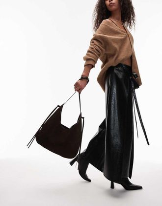 Arket Borsa da spalla marrone in camoscio con frange