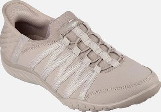 Skechers Womens Skechers Breathe-Easy Roll-With-Me Knit Mesh Womens Taupe Trainers - Brown - Size: 5
