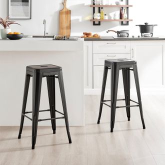 Furniturebox Set of 2 Colton Tolix Style Metal Stackable Retro Industrial Bar Stools in Black