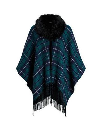 Ralph Lauren Plaid Faux-Fur-Trim Reversible Ruana