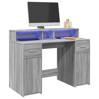 Berkfield Home Desk with LED Lights Grey Sonoma 120x55x91 cm Engineered Wood | Size: 120 x 55 x 91 cm