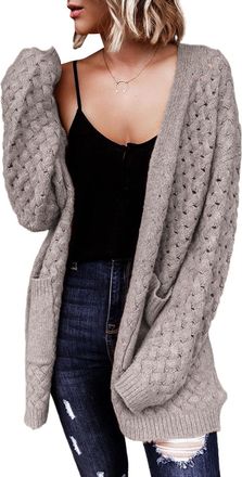 Dokotoo Womens Cardigans Long Sleeve Open Front Loose Casual Womens Oversized Cardigan V Neck Ladies Long Cut-Out Knit Outwear Coat Solid Jacket Sweaters Gray