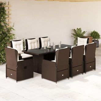 vidaXL Set Comedor Para Jard&iacute;n 9 Pzas Y Cojines Rat&aacute;n Sint&eacute;tico Marr&oacute;n Vidaxl