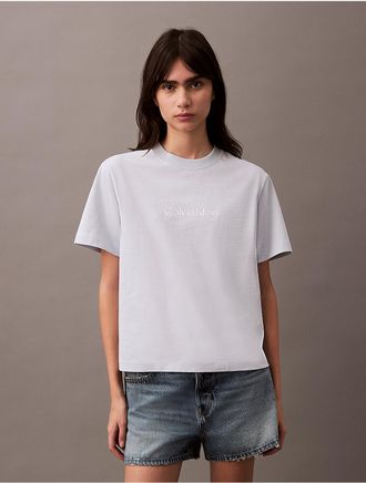 Calvin Klein Jeans Calvin Klein Womens Standard Logo Boxy Fit Crewneck T-Shirt - Blue - XS