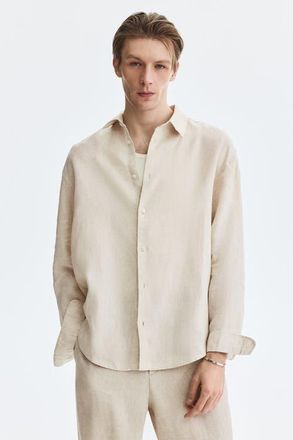 H&M Relaxed Fit Linen Shirt in Cream at Nordstrom, Size Xx-Large