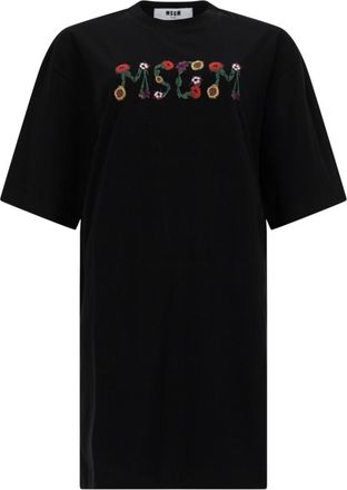 Msgm Black Embroidered Crew Neck Mini Dress