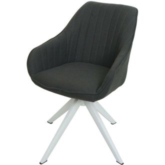 Hhg Nunca Usado] Silla De Comedor Hhg 786, Silla De Cocina Silla Con Reposabrazos, Giratoria Tela/textil, Gris Oscuro