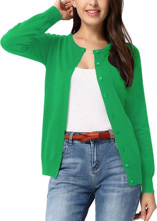 Grace Karin Womens Classic Long Sleeve Knit Cardigan Sweaters Casual Open Front Button Down Cardigan S-3XL, Green, Small
