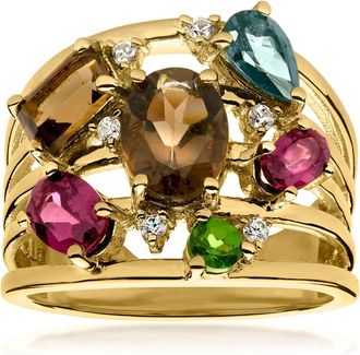 Ross-Simons Smoky Quartz and Multi-Gemstone Ring in 18kt Gold Over Sterling