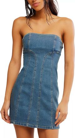Free People Alexa Strapless Mini Dress In Stone Wash Blue