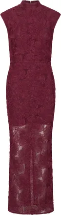 Rotate Sheer Floral Mesh Maxi Dress with High Neckline and Fitted Silhouette