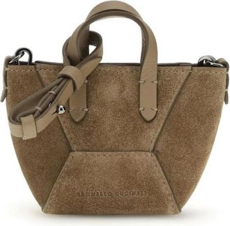 Brunello Cucinelli Brunello Cucinelli, Tote Bags, female, Brown, Size: ONE SIZE Suede Geometric Mini Tote Bag