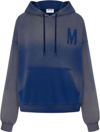 Moschino Bedrukte katoenen sweater - Heren - Hoodies - Blauw - S - Katoen - Hoodies & sweatvesten
