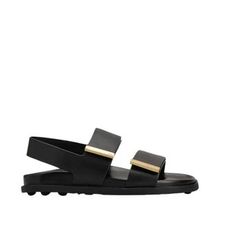 Tod's Tods, Flat Sandals, female, Black, Size: 8 US Sandal With Two Leather Straps