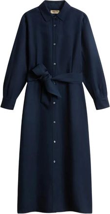 Woolrich Lyocell Linen Chemisier Jurk - Dames - Shirt Kleedjes - Blauw - S - Linnen - Kleedjes