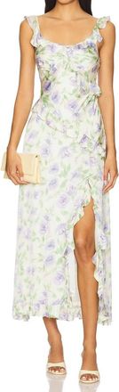 Astr Rosalina Satin Floral Midi Dress In Lavender Floral