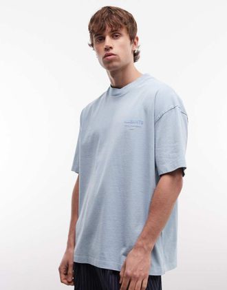 AllSaints Xander - T-shirt a maniche corte blu chiaro con logo
