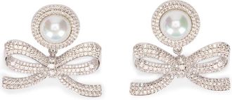 Self Portrait Pearl Bow Earrings - Dames - Oorbellen - Grijs - ONE Size - Accessoires