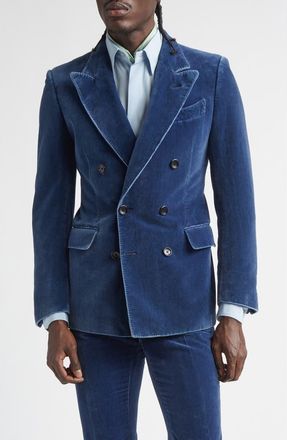 Tom Ford Double Breasted Velveteen Jacket in Indigo at Nordstrom, Size 42 Us