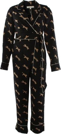 Diane Von Fürstenberg Jumpsuits, male, Black, 2XS, Sprinting Tiger Jumpsuit Black Polyester
