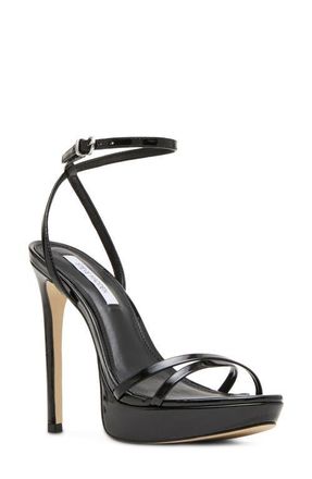 Steve Madden Juni Ankle Strap Platform Stiletto Sandal in Black Patent at Nordstrom, Size 9.5