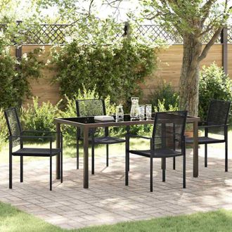 vidaXL Conjunto De Comedor De Jard&iacute;n 5 Pcs Negro Ratana De Pvc Vidaxl