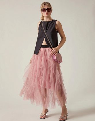 James Lakeland Womens Pink Tulle Ruffle Midi Skirt - Size: 18