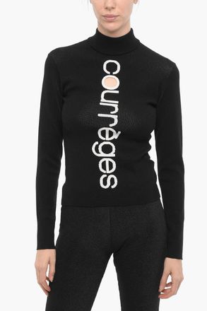 Courr&egrave;ges Maglia a Collo Alto con Ricamo Logo e Dettaglio Cut Out Courreges