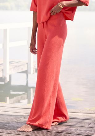 Elbsand Loungehose ELBSAND, Damen, Gr. 32/34, N-Gr, rot, Feinstrick, Obermaterial: 55% Baumwolle, 45% Nylon, unifarben, bequem lang, Hosen Loungehose, aus hoc