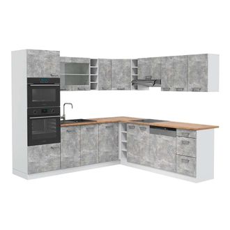 Vicco Cocina Esquinera R-line, Hormig&oacute;n/blanco, 237 X 247 Cm, Et Roble