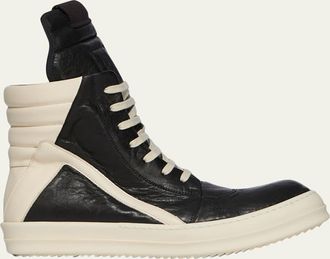 Rick Owens Mens Geobasket Tumbled Leather High-Top Sneakers